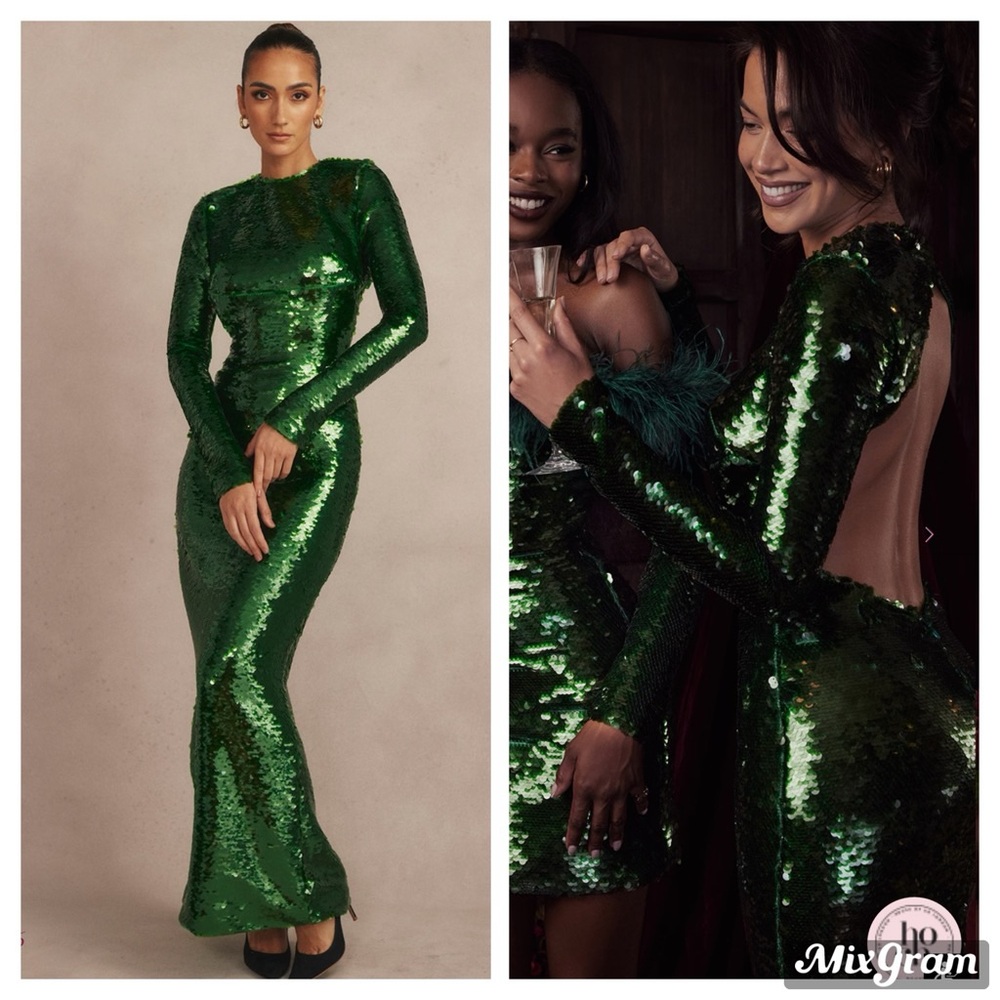 House of CB ‘Belle’ Pine Green Sequin Maxi Dress